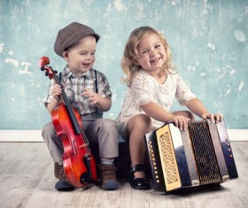 Happy smiling children with musical instruments HD picture 01