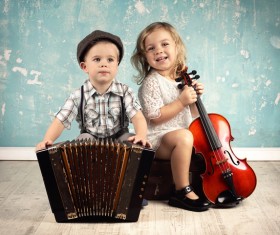 Happy smiling children with musical instruments HD picture 02