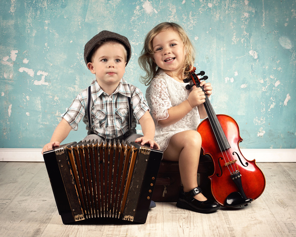 Happy smiling children with musical instruments HD picture 02