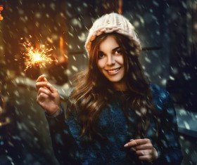 Happy smiling girl with fireworks in hand HD picture 01