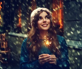 Happy smiling girl with fireworks in hand HD picture 02