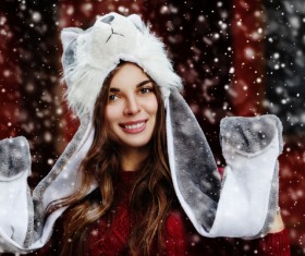 Happy smiling girl with hat shape animal HD picture