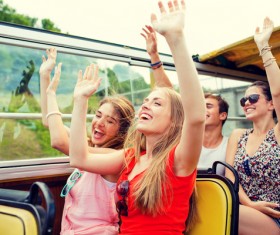 Happy young man on the bus Stock Photo