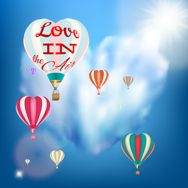 Heart cloud with hot balloon valentine vector