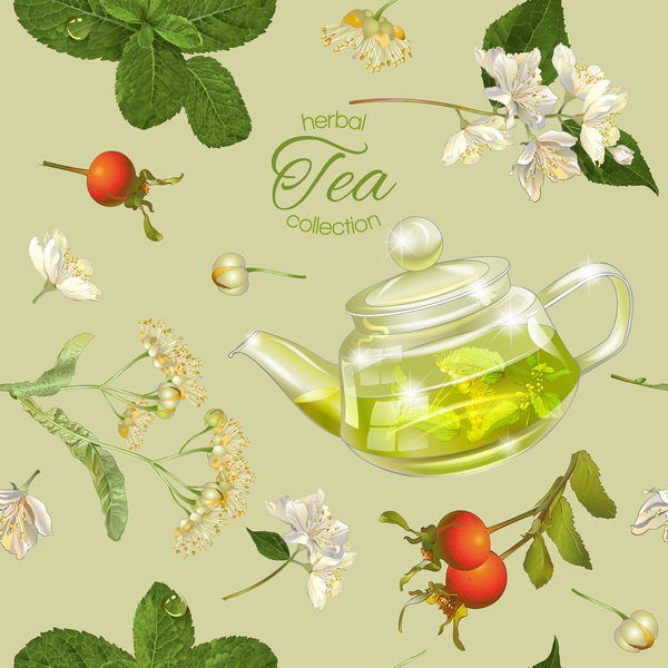 Herbal tea seamless pattern vector