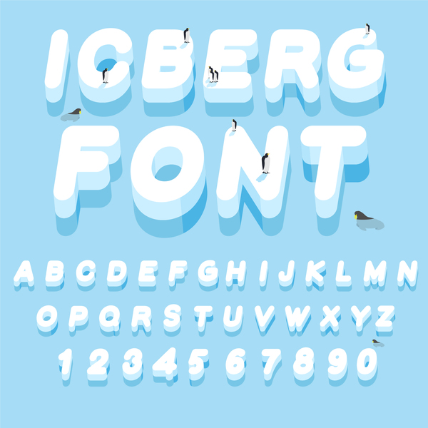 Icberg alphabet with number design vector