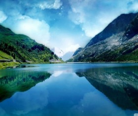 Lakes high mountains natural landscape Stock Photo