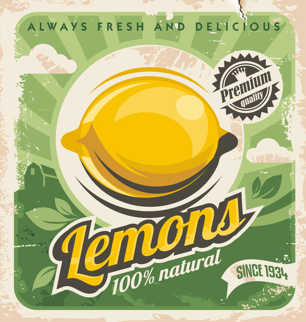Lemon poster vintage vector design 02