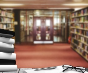Library with desk pencil case with glasses Stock Photo 02
