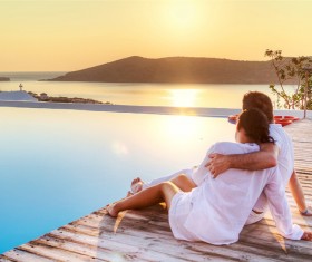Love couple in the sunset Stock Photo