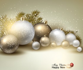 Luxury christmas baubles with new year backgrounds vector