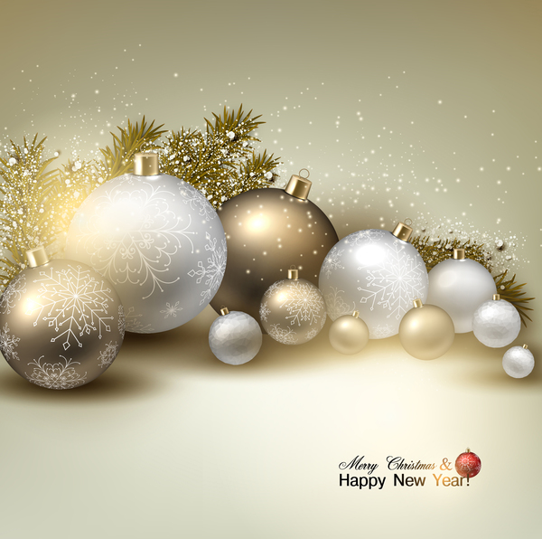 Luxury christmas baubles with new year backgrounds vector