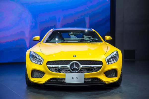 Luxury yellow Mercedes-Benz sports car Stock Photo