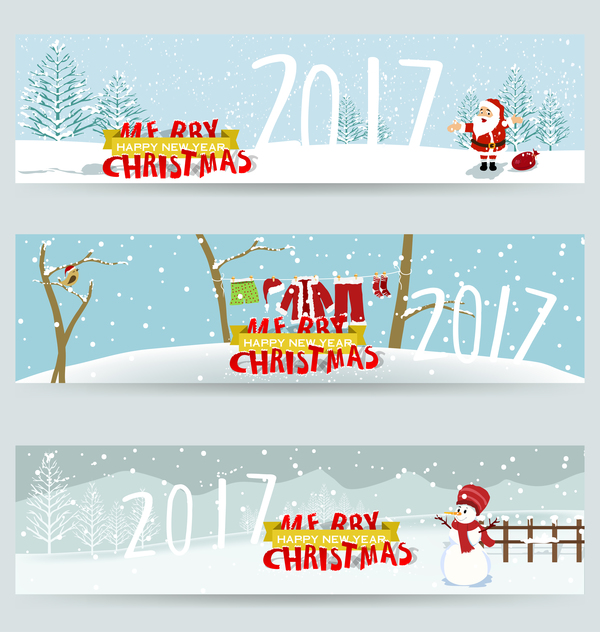 Merry christmas 2017 banners desgin vector 01