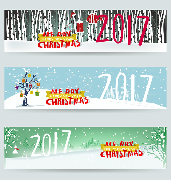 Merry christmas 2017 banners desgin vector 02