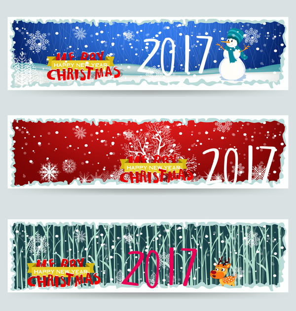 Merry christmas 2017 banners desgin vector 04