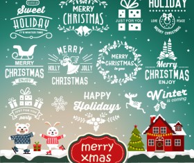 Merry christmas labels with xmas decor vector