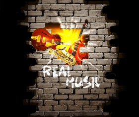 Musical breakthrough in brick wall jazz guitar vector