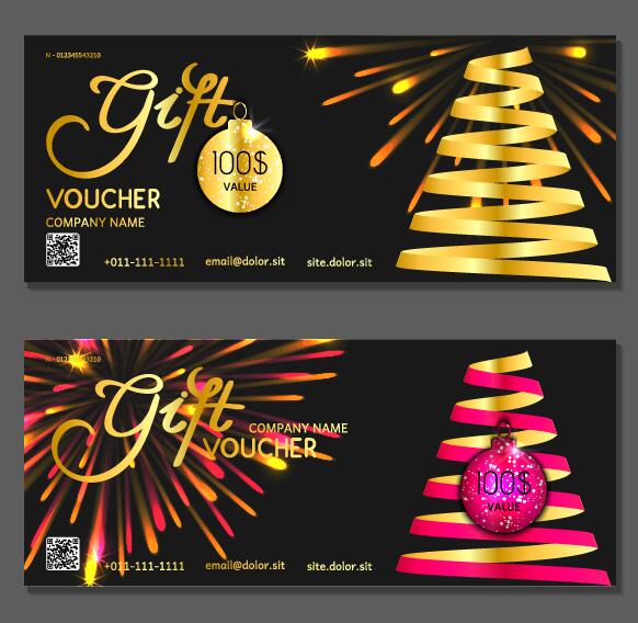New Year gift voucher template vectors set 06
