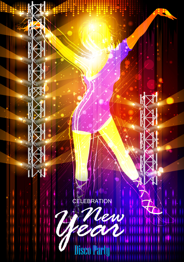 New year disco party poster vectors material 01