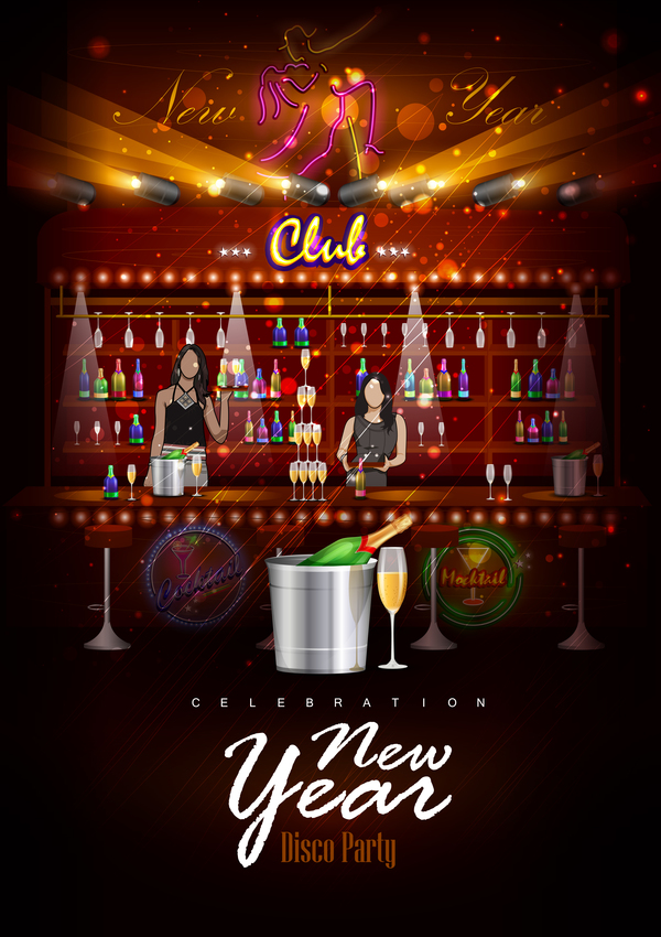 New year disco party poster vectors material 02
