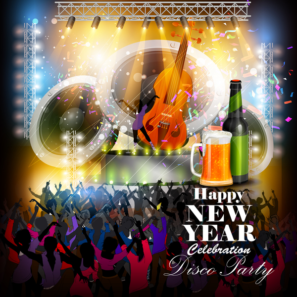 New year disco party poster vectors material 03