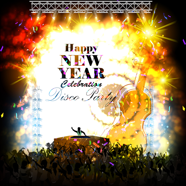 New year disco party poster vectors material 04