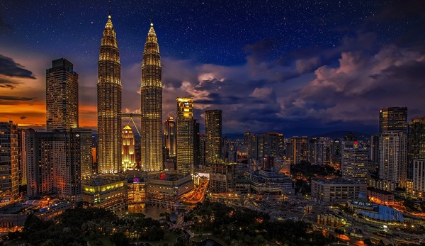 Night in the Petronas Twin Towers Stock Photo