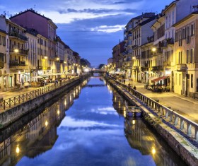 Night view of the city of Milan Stock Photo