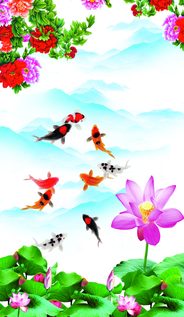 Nine fish lotus HD picture