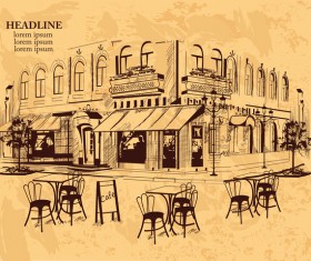 Old city street cafe hand drawing vector 02