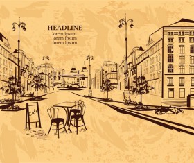 Old city street cafe hand drawing vector 04
