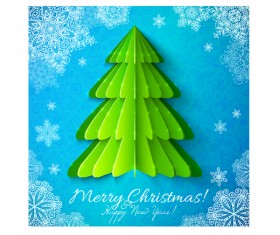 Origami christmas tree with snowflake new year background vector
