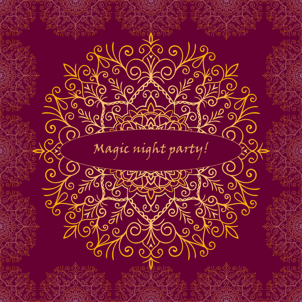 Ornate oriental style greeting card template vector 03