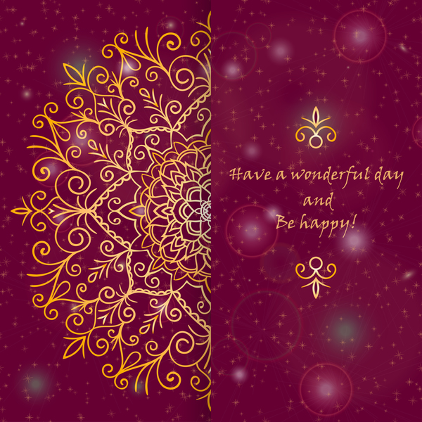 Ornate oriental style greeting card template vector 04