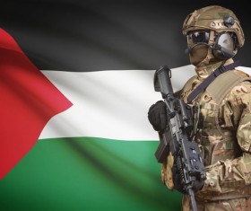 Palestinian flag and armed soldiers HD picture