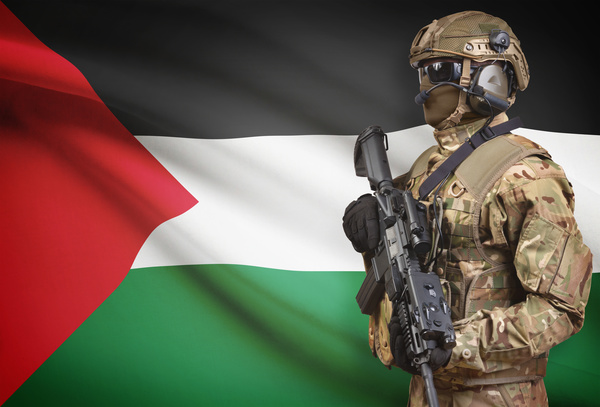 Palestinian flag and armed soldiers HD picture