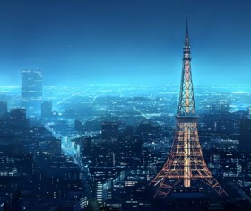 Paris Eiffel Tower at night Stock Photo