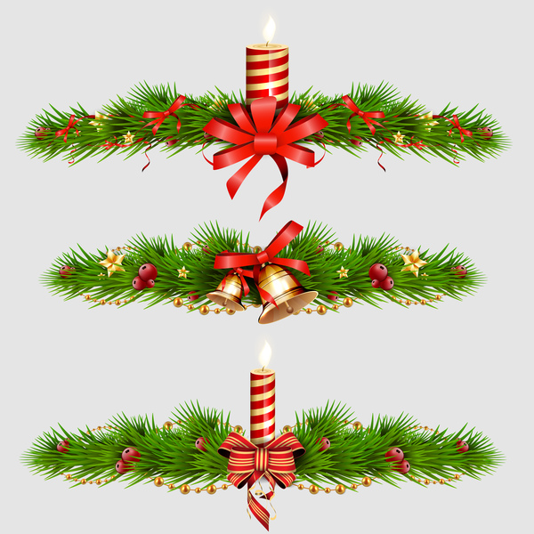 Pine branch with candle christmas borders decorative vector