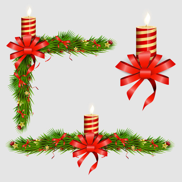 Pine branch with candle christmas decorative vector
