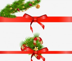 Pine branch with red bow christmas decor vector