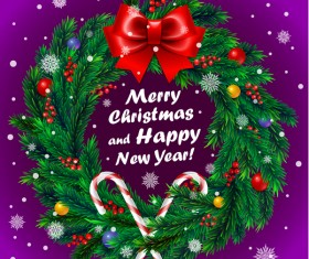 Pine needles frame with christmas and new year background vector 01