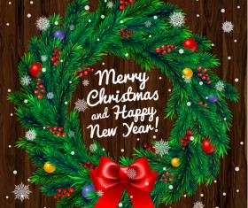 Pine needles frame with christmas and new year background vector 02