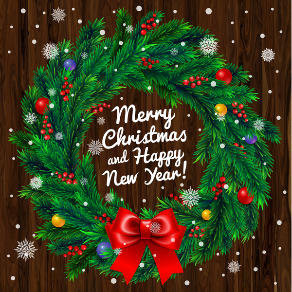 Pine needles frame with christmas and new year background vector 02