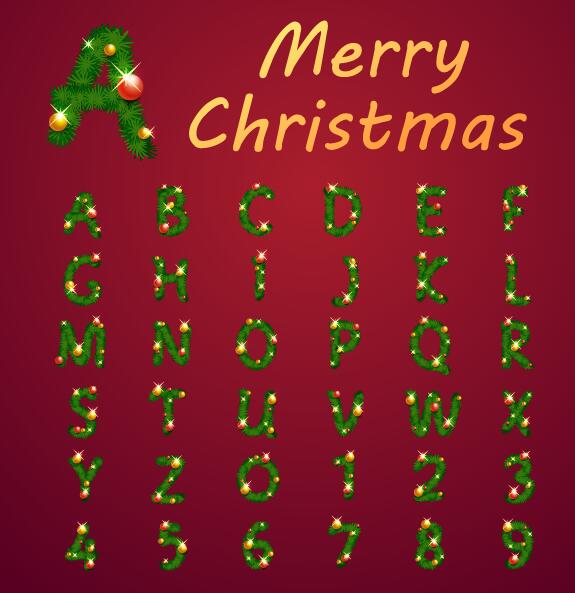 Pine needles with alphaber and numbers vector