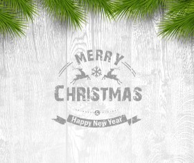 Pine with wooden christmas background vector 01