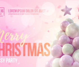 Pink xmas party flyer template with balloon christmas tree vector 02