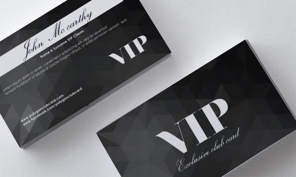 Polygon black VIP card front and back template vector