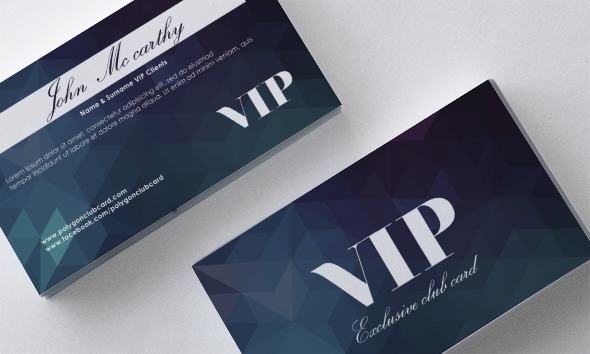 Polygon blue VIP card front and back template vector