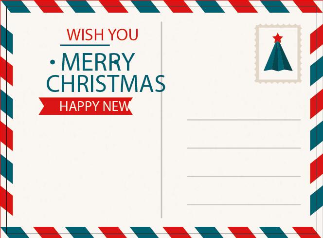 Postcard christmas envelope with decorative borders vector 01